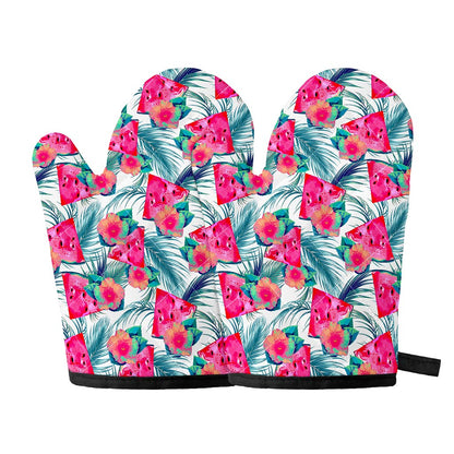 Watermelon Teal Hawaiian Pattern Print Oven Mitts
