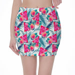 Watermelon Teal Hawaiian Pattern Print Pencil Mini Skirt