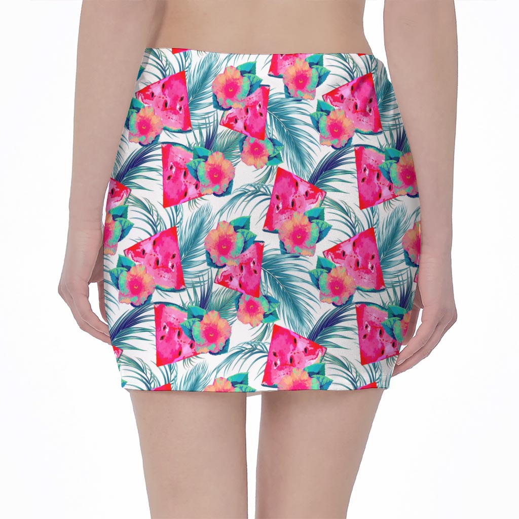 Watermelon Teal Hawaiian Pattern Print Pencil Mini Skirt