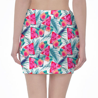 Watermelon Teal Hawaiian Pattern Print Pencil Mini Skirt