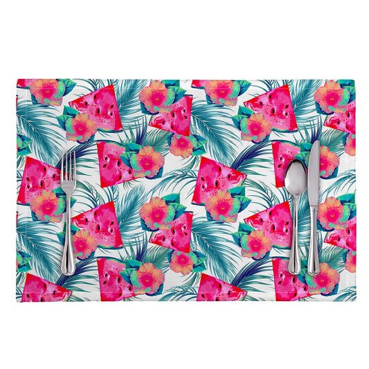 Watermelon Teal Hawaiian Pattern Print Placemat