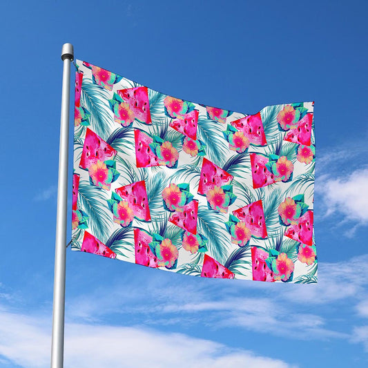 Watermelon Teal Hawaiian Pattern Print Polyester Flag