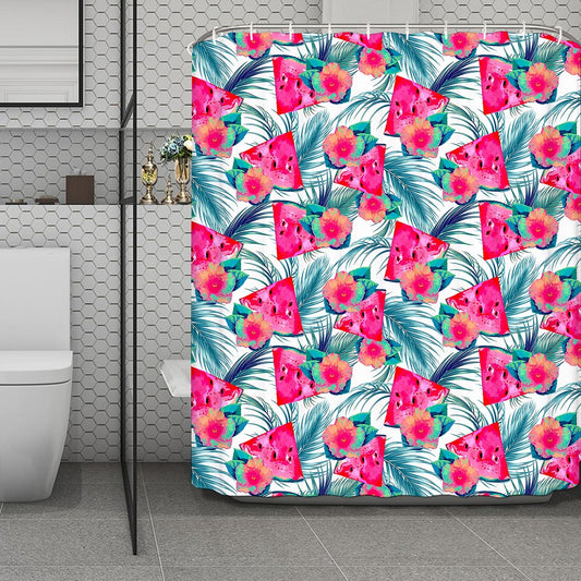 Watermelon Teal Hawaiian Pattern Print Polyester Shower Curtain