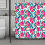 Watermelon Teal Hawaiian Pattern Print Polyester Shower Curtain