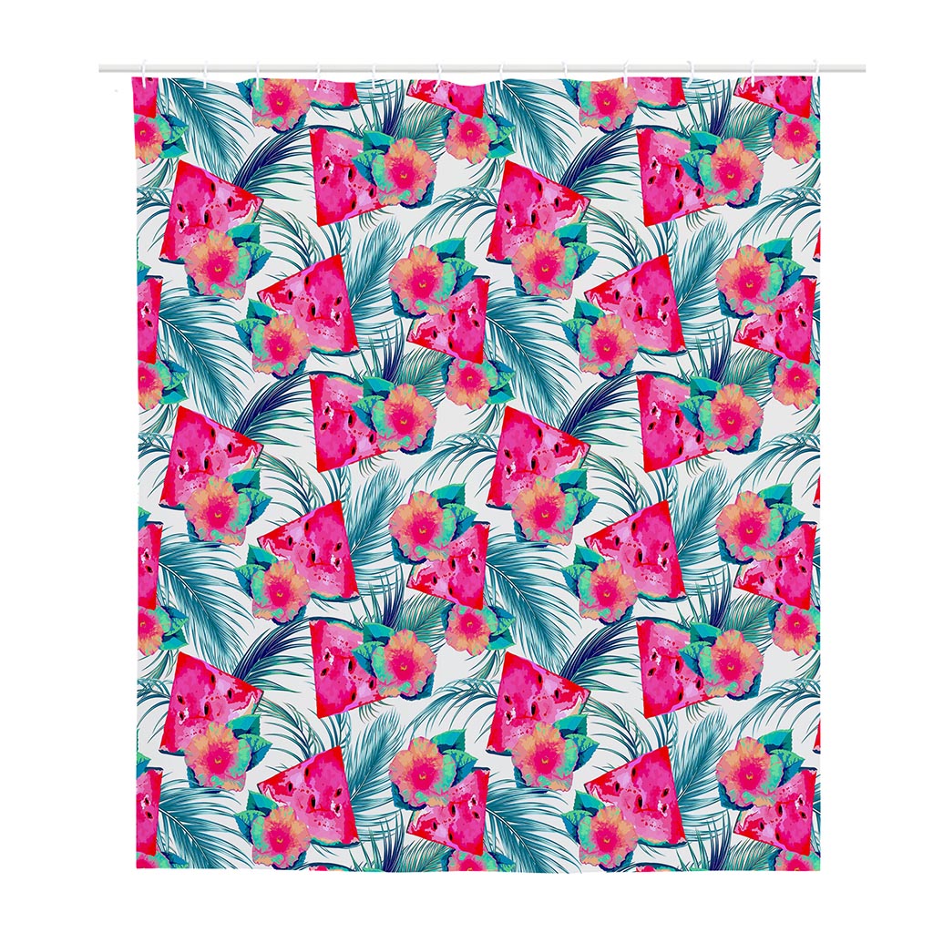 Watermelon Teal Hawaiian Pattern Print Polyester Shower Curtain