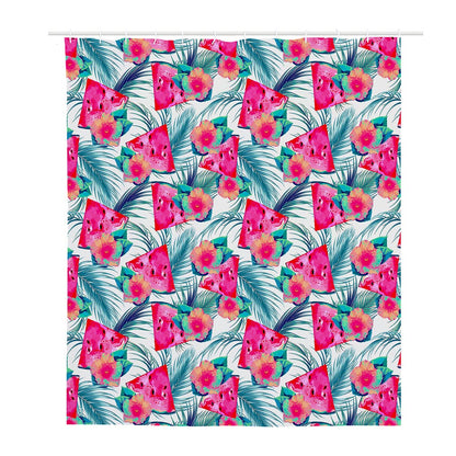 Watermelon Teal Hawaiian Pattern Print Polyester Shower Curtain