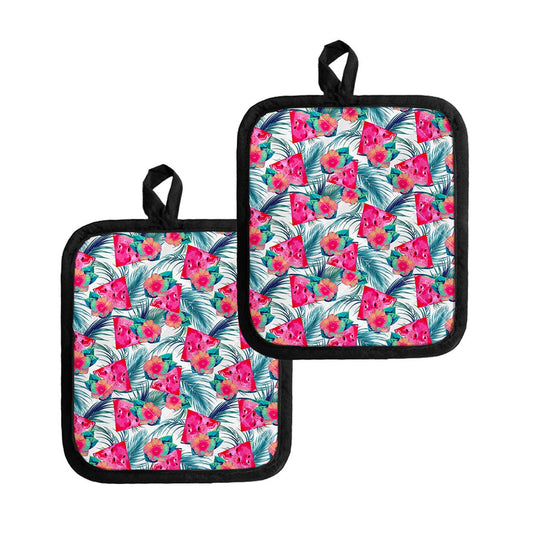 Watermelon Teal Hawaiian Pattern Print Pot Holders