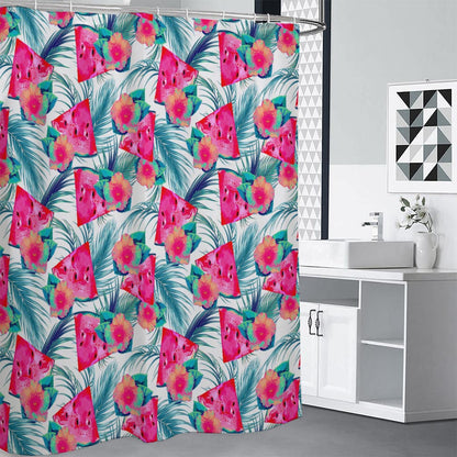 Watermelon Teal Hawaiian Pattern Print Premium Shower Curtain