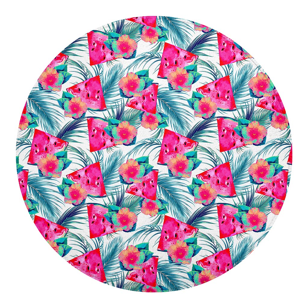 Watermelon Teal Hawaiian Pattern Print Round Blanket
