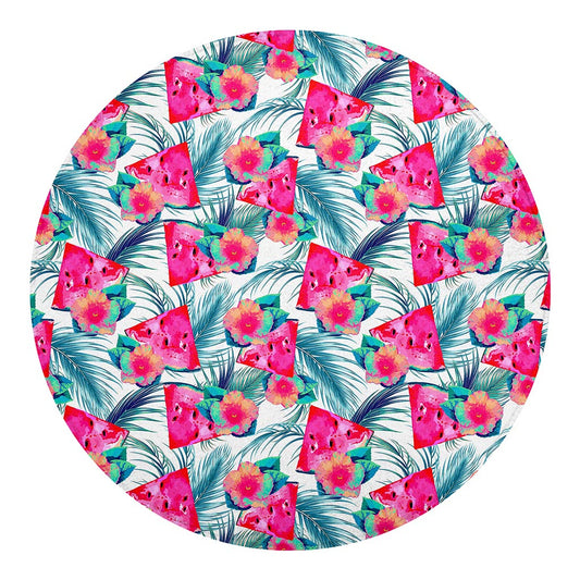 Watermelon Teal Hawaiian Pattern Print Round Blanket