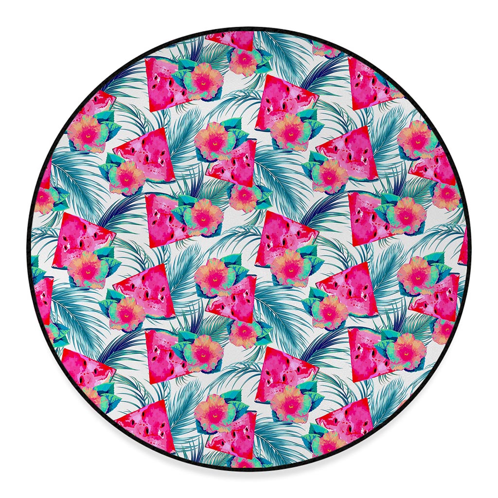 Watermelon Teal Hawaiian Pattern Print Round Floor Mat