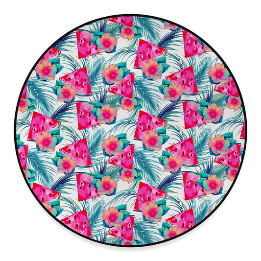 Watermelon Teal Hawaiian Pattern Print Round Floor Mat