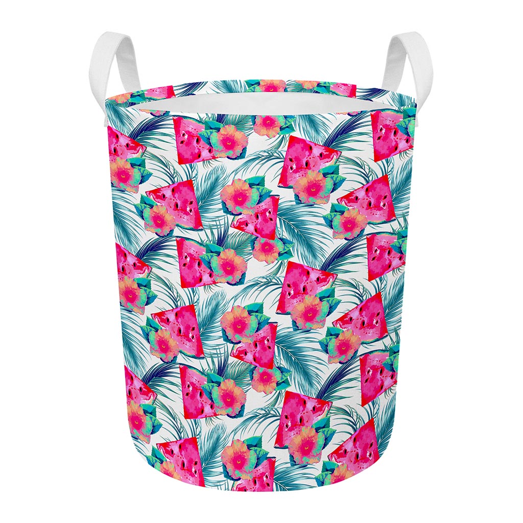 Watermelon Teal Hawaiian Pattern Print Round Laundry Basket