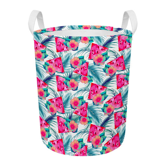 Watermelon Teal Hawaiian Pattern Print Round Laundry Basket