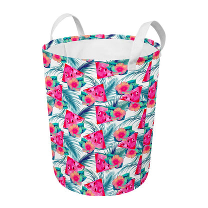 Watermelon Teal Hawaiian Pattern Print Round Laundry Basket