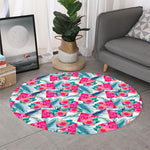 Watermelon Teal Hawaiian Pattern Print Round Rug