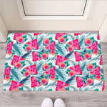 Watermelon Teal Hawaiian Pattern Print Rubber Doormat
