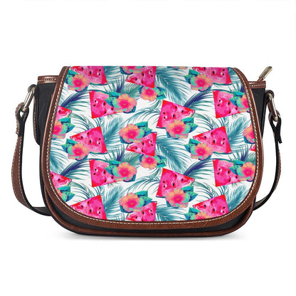 Watermelon Teal Hawaiian Pattern Print Saddle Bag