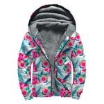 Watermelon Teal Hawaiian Pattern Print Sherpa Lined Zip Up Hoodie
