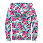 Watermelon Teal Hawaiian Pattern Print Sherpa Lined Zip Up Hoodie