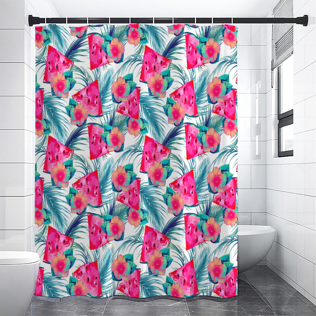 Watermelon Teal Hawaiian Pattern Print Shower Curtain