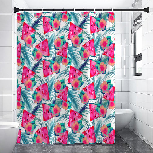 Watermelon Teal Hawaiian Pattern Print Shower Curtain