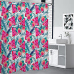 Watermelon Teal Hawaiian Pattern Print Shower Curtain