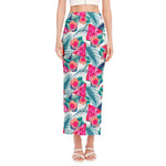 Watermelon Teal Hawaiian Pattern Print Side Slit Maxi Skirt