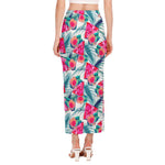 Watermelon Teal Hawaiian Pattern Print Side Slit Maxi Skirt