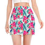 Watermelon Teal Hawaiian Pattern Print Side Slit Mini Skirt