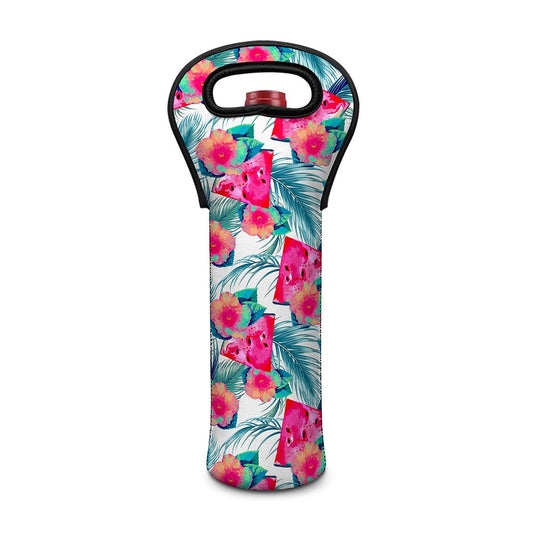 Watermelon Teal Hawaiian Pattern Print Single Neoprene Wine Tote