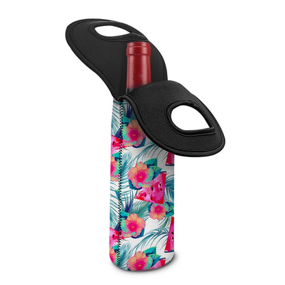 Watermelon Teal Hawaiian Pattern Print Single Neoprene Wine Tote