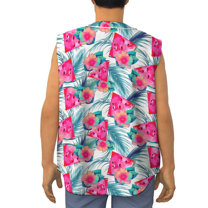 Watermelon Teal Hawaiian Pattern Print Sleeveless Baseball Jersey
