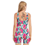 Watermelon Teal Hawaiian Pattern Print Sleeveless One Piece Swimsuit