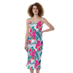 Watermelon Teal Hawaiian Pattern Print Slim Fit Midi Cami Dress