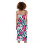 Watermelon Teal Hawaiian Pattern Print Slim Fit Midi Cami Dress