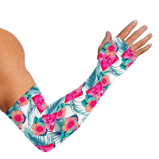 Watermelon Teal Hawaiian Pattern Print Sun Protection Arm Sleeves