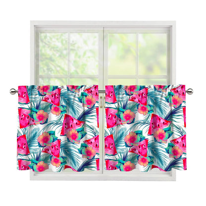 Watermelon Teal Hawaiian Pattern Print Tier Curtains