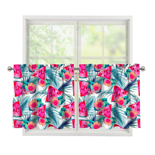Watermelon Teal Hawaiian Pattern Print Tier Curtains