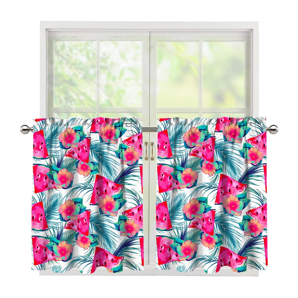 Watermelon Teal Hawaiian Pattern Print Tier Curtains