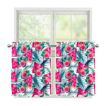 Watermelon Teal Hawaiian Pattern Print Tier Curtains