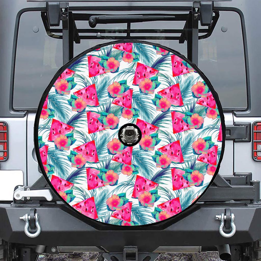 Watermelon Teal Hawaiian Pattern Print Tire Cover With Camera Hole