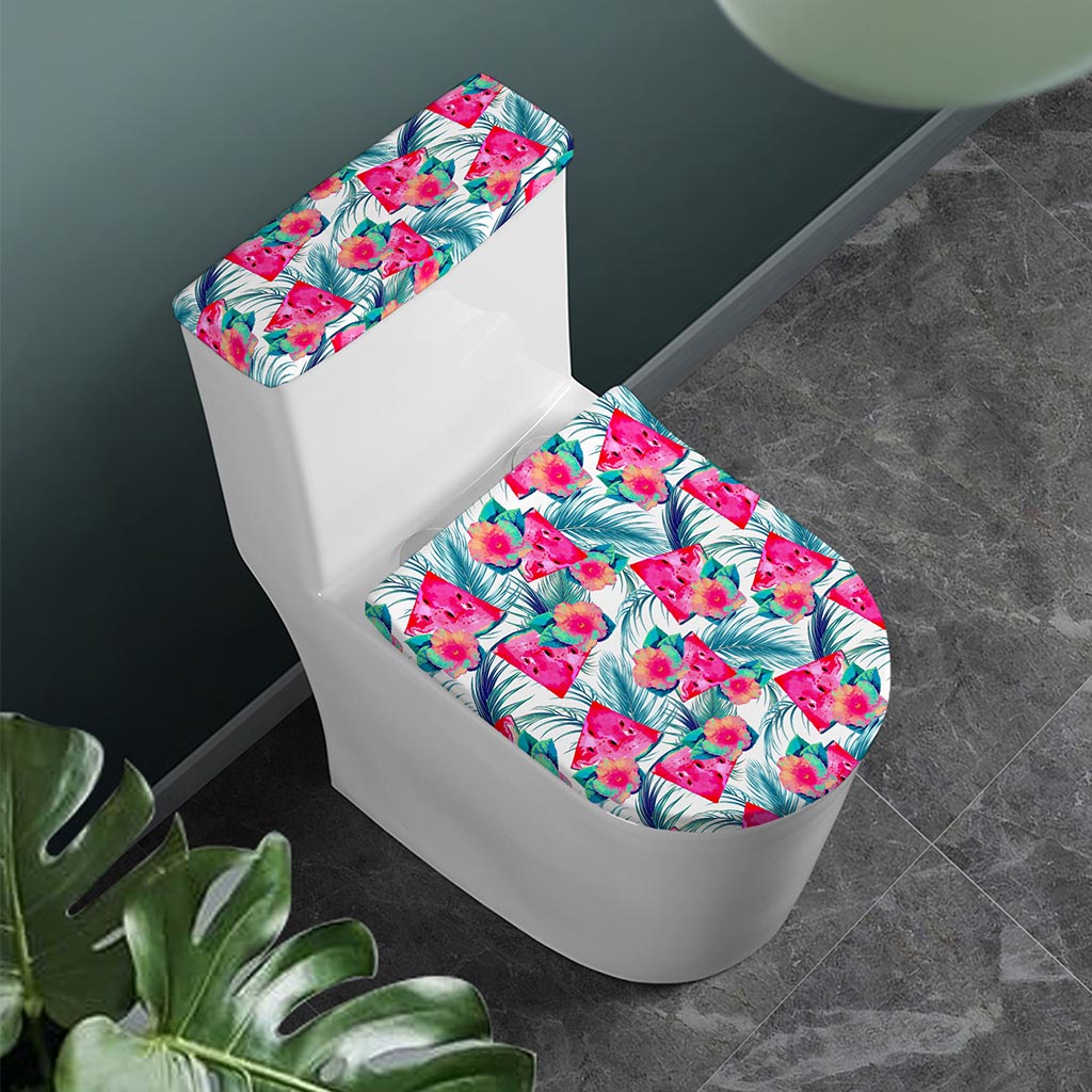 Watermelon Teal Hawaiian Pattern Print Toilet Lid And Tank Cover Set