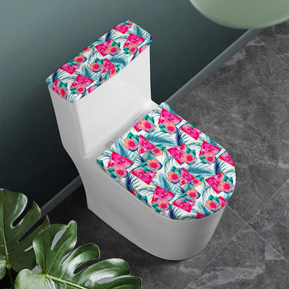 Watermelon Teal Hawaiian Pattern Print Toilet Lid And Tank Cover Set