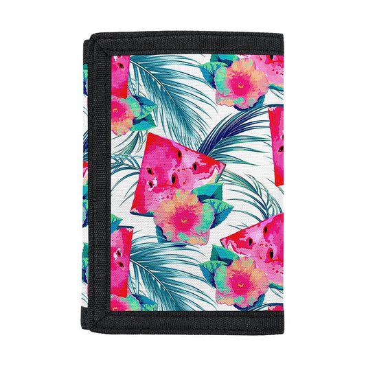 Watermelon Teal Hawaiian Pattern Print Trifold Wallet