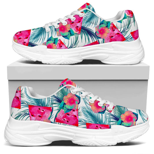 Watermelon Teal Hawaiian Pattern Print White Chunky Shoes