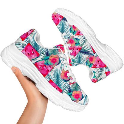 Watermelon Teal Hawaiian Pattern Print White Chunky Shoes
