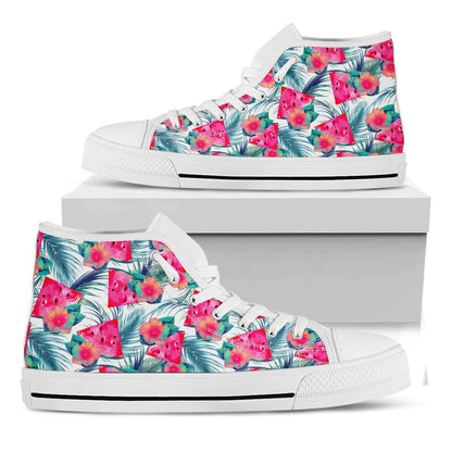 Watermelon Teal Hawaiian Pattern Print White High Top Sneakers