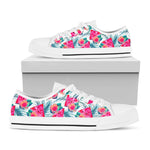 Watermelon Teal Hawaiian Pattern Print White Low Top Sneakers