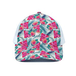 Watermelon Teal Hawaiian Pattern Print White Mesh Trucker Cap